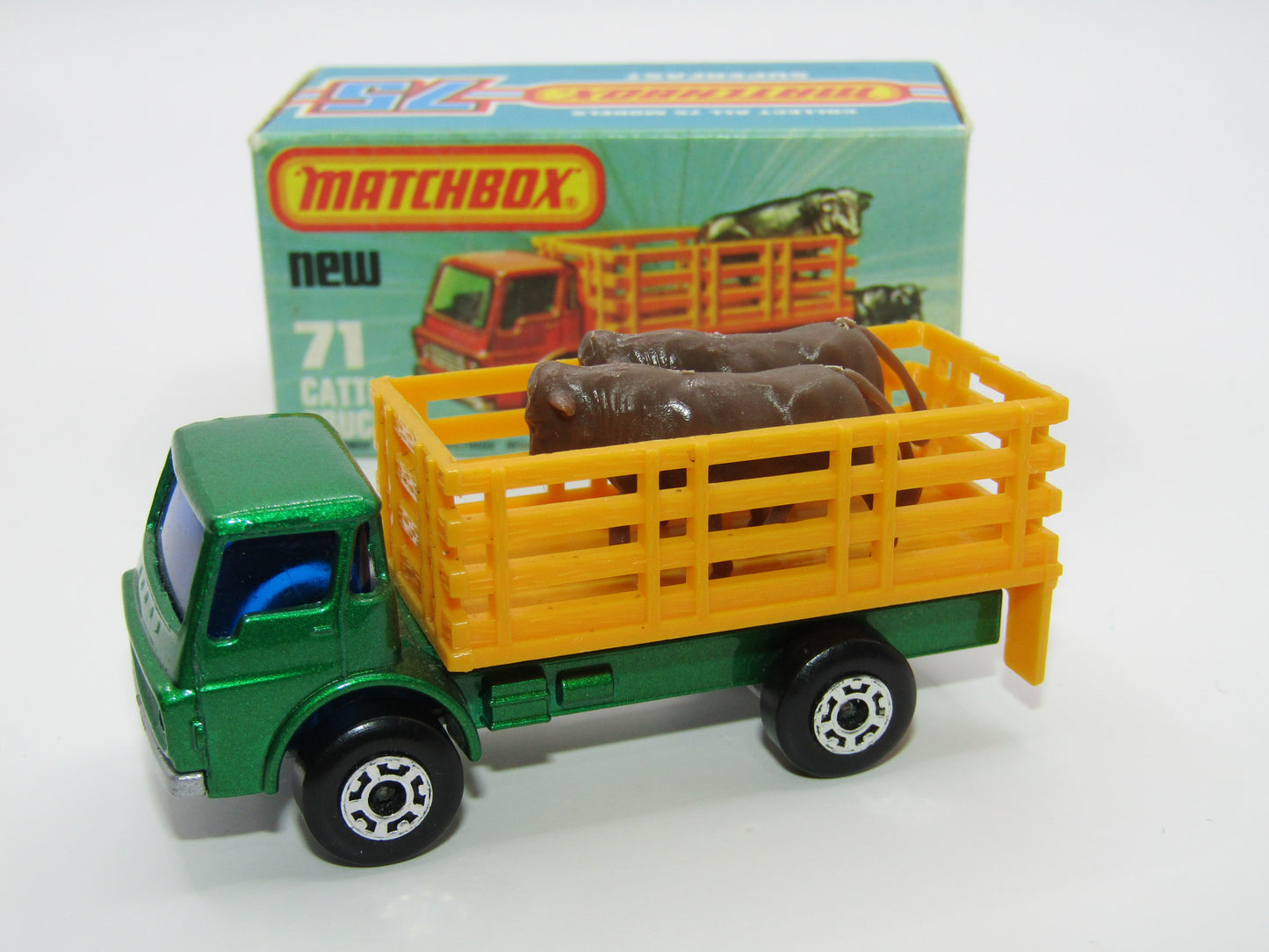Matchbox Superfast 71C Cattle Truck Metallic Green BLUE Windows