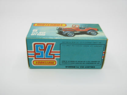 Matchbox Superfast 5D 4X4 Jeep DARK BRONZE, Roll Bar, Wide Maltese Cross Wheels