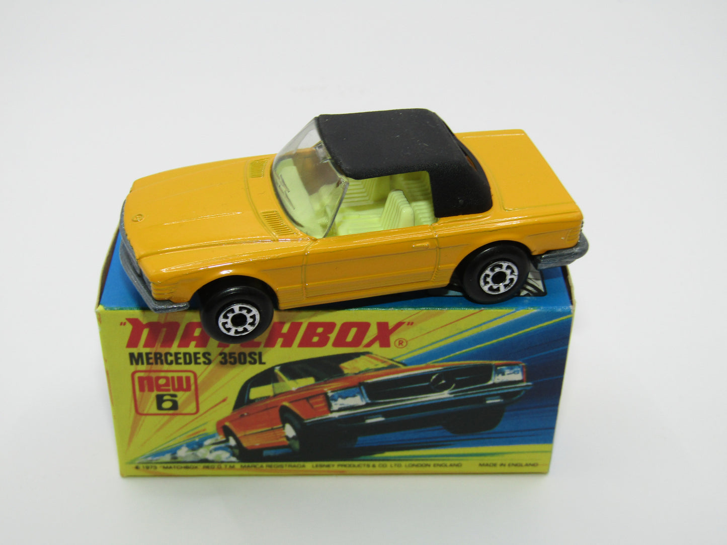 Matchbox Superfast 6B Mercedes 350SL Dark Yellow CLEAR Windows 5 Arch Wheels
