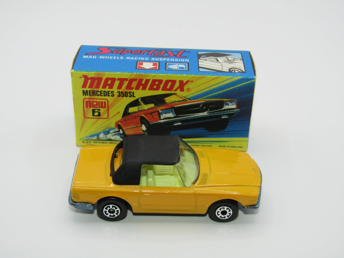 Matchbox Superfast 6B Mercedes 350SL Dark Yellow CLEAR Windows 5 Arch Wheels