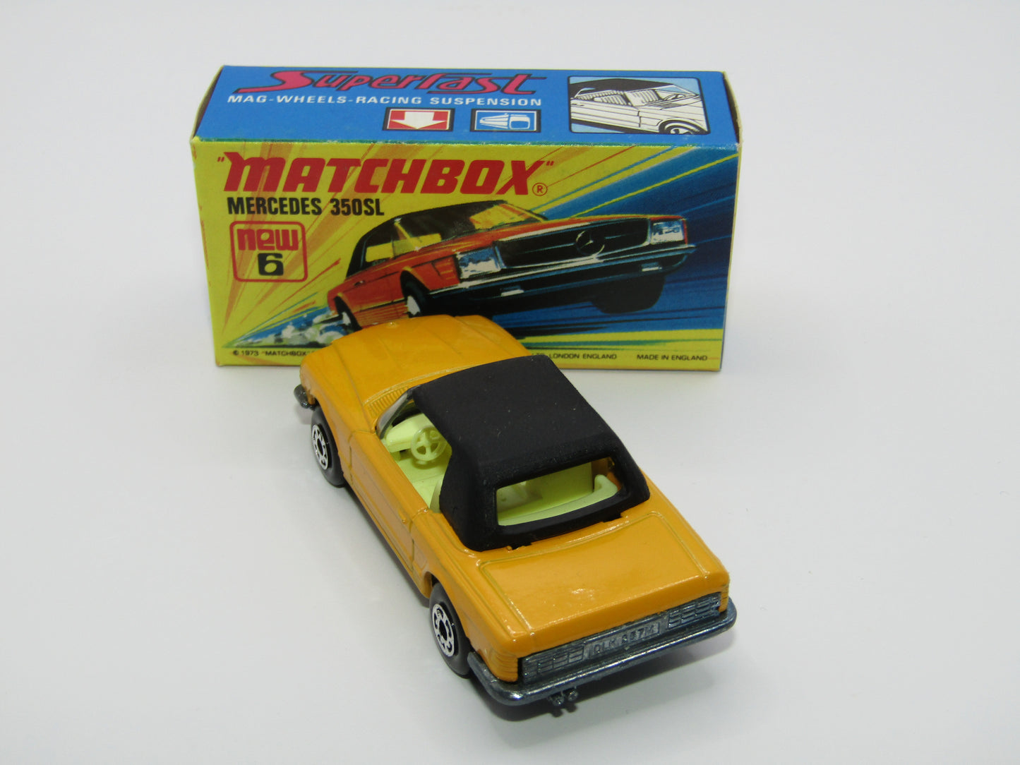 Matchbox Superfast 6B Mercedes 350SL Dark Yellow CLEAR Windows 5 Arch Wheels