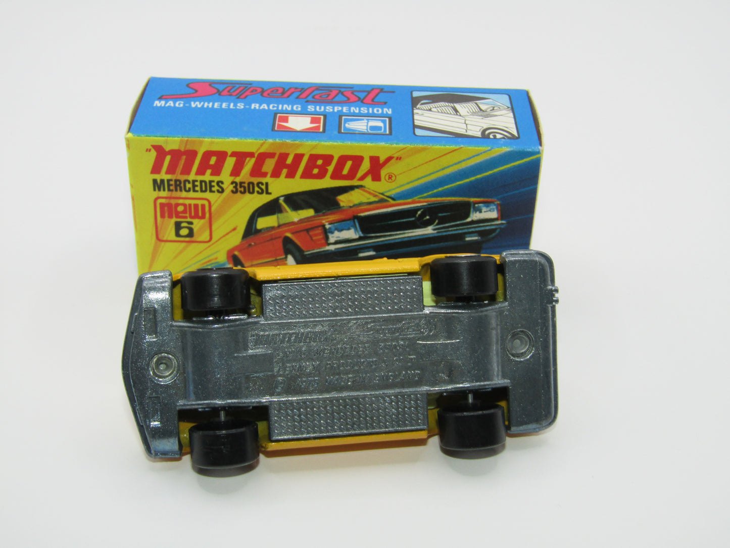 Matchbox Superfast 6B Mercedes 350SL Dark Yellow CLEAR Windows 5 Arch Wheels