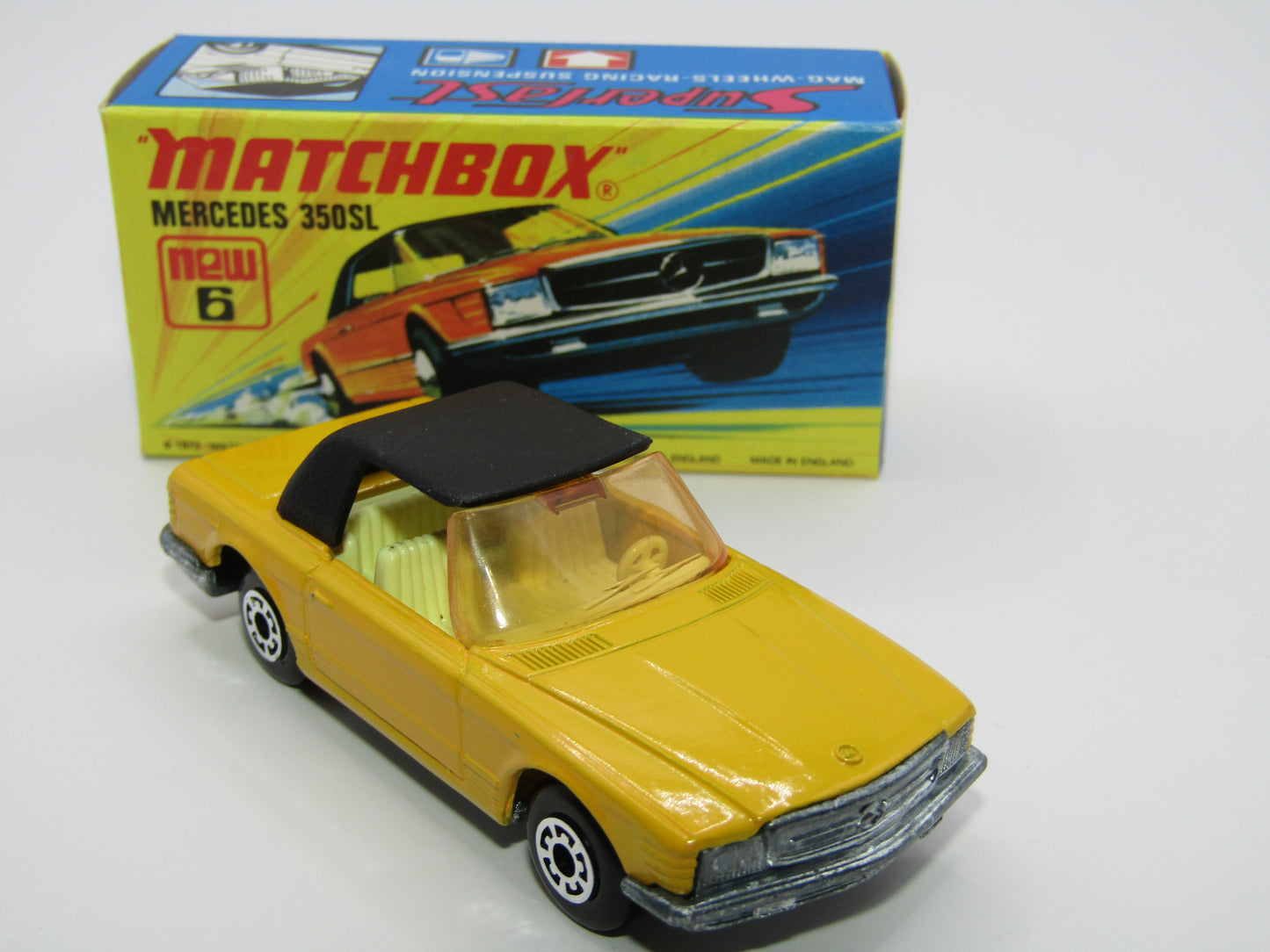 Matchbox Superfast 6B Mercedes 350SL Light Yellow 5 Arch NARROW Wheels