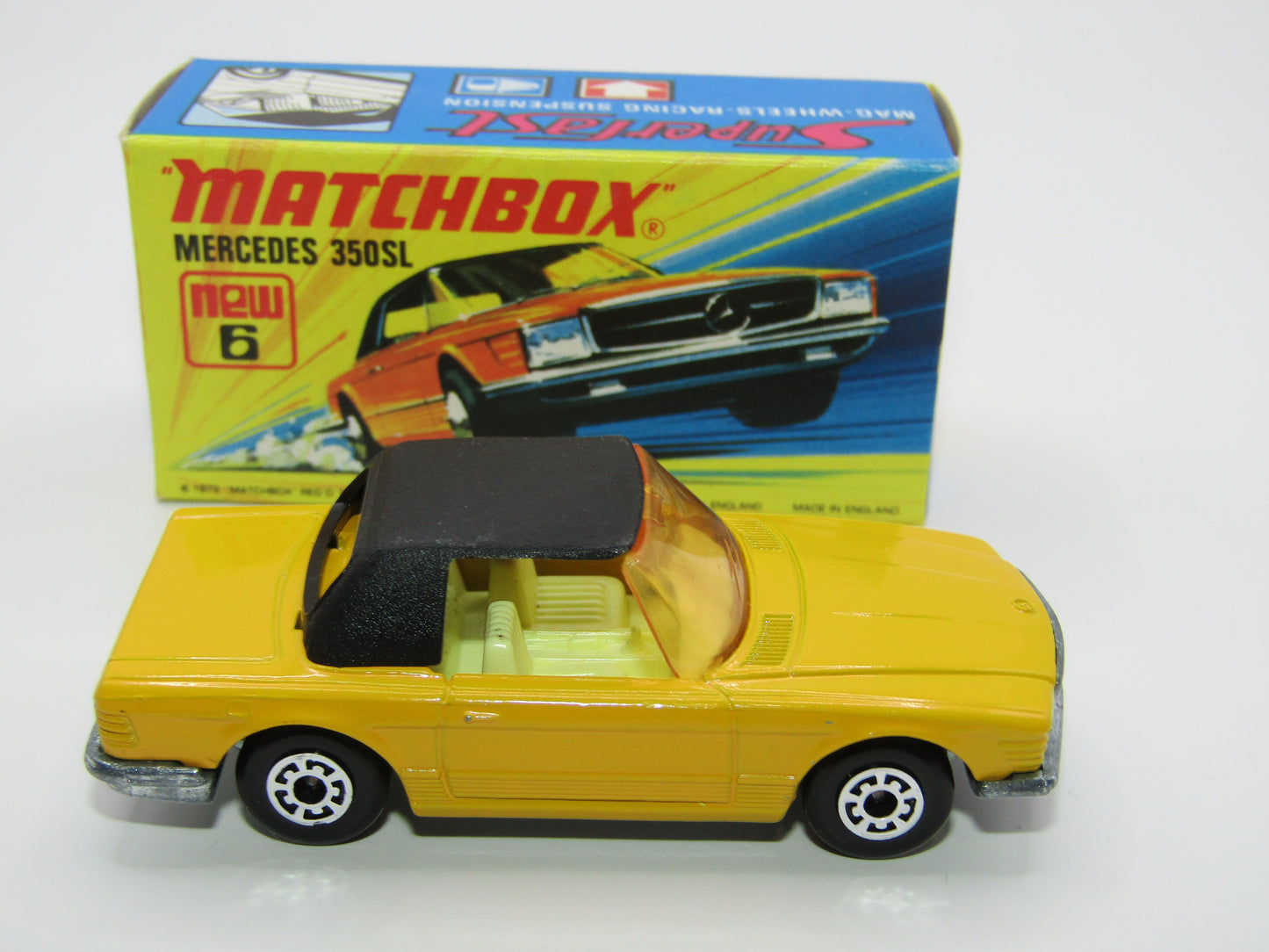 Matchbox Superfast 6B Mercedes 350SL Light Yellow 5 Arch NARROW Wheels