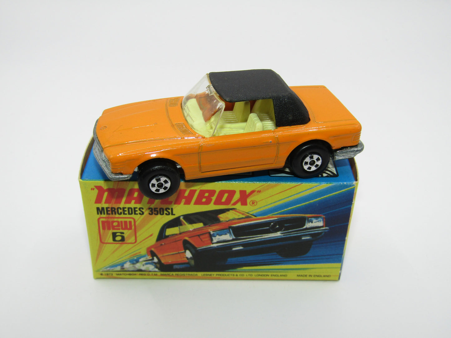 Matchbox Superfast 6B Mercedes 350SL Orange CLEAR Windows 5 Spoke Small Slot Wheels