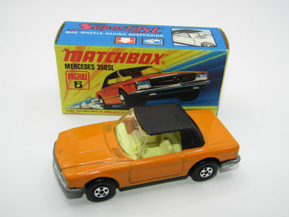 Matchbox Superfast 6B Mercedes 350SL Orange CLEAR Windows 5 Spoke Small Slot Wheels
