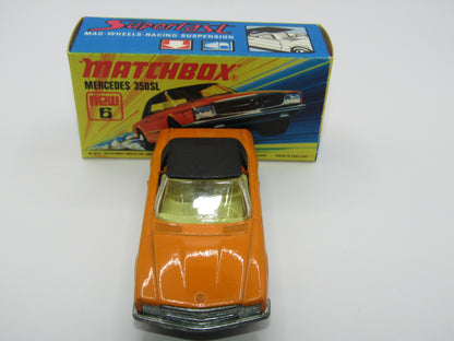 Matchbox Superfast 6B Mercedes 350SL Orange CLEAR Windows 5 Spoke Small Slot Wheels