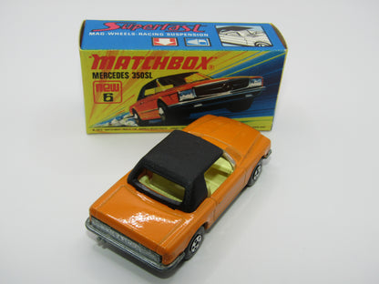 Matchbox Superfast 6B Mercedes 350SL Orange CLEAR Windows 5 Spoke Small Slot Wheels