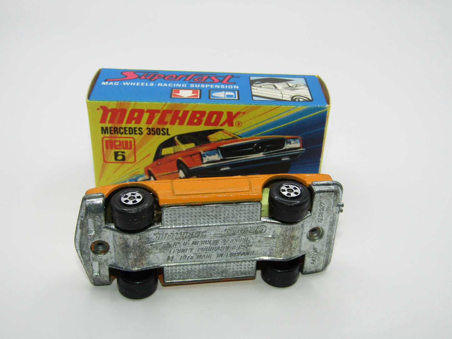 Matchbox Superfast 6B Mercedes 350SL Orange CLEAR Windows 5 Spoke Small Slot Wheels
