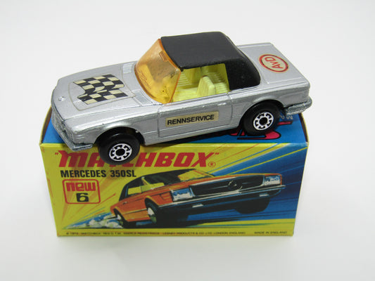 Matchbox Superfast 6B Mercedes 350SL Silver AvD Labels German Issue 5 Arch Wheels