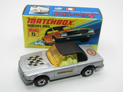 Matchbox Superfast 6B Mercedes 350SL Silver AvD Labels German Issue 5 Arch Wheels