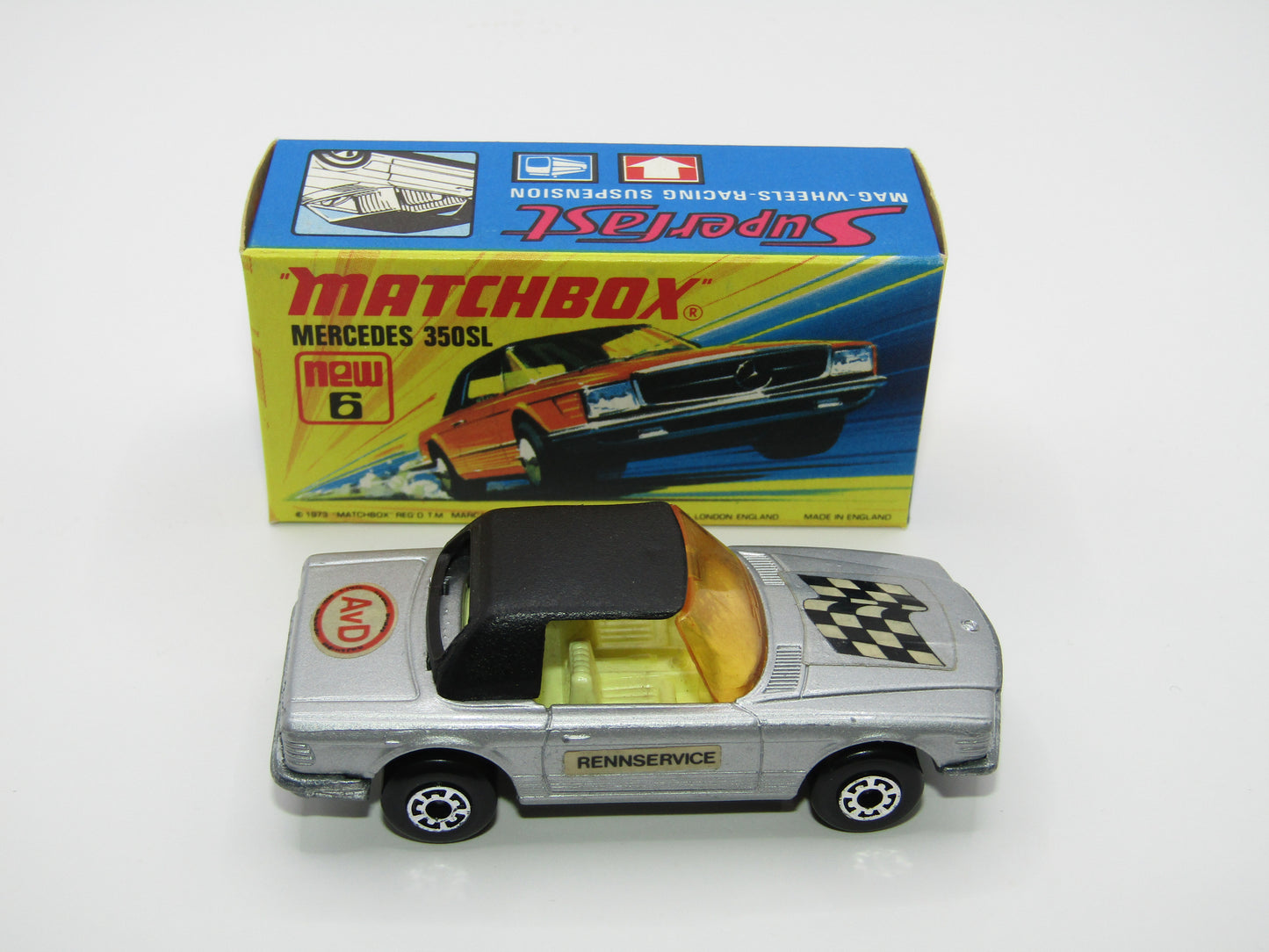 Matchbox Superfast 6B Mercedes 350SL Silver AvD Labels German Issue 5 Arch Wheels