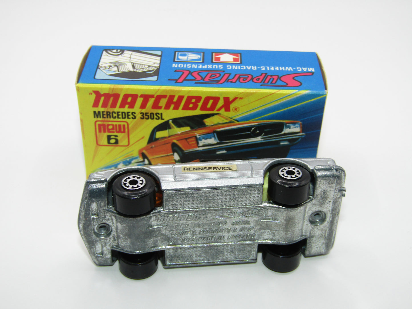 Matchbox Superfast 6B Mercedes 350SL Silver AvD Labels German Issue 5 Arch Wheels