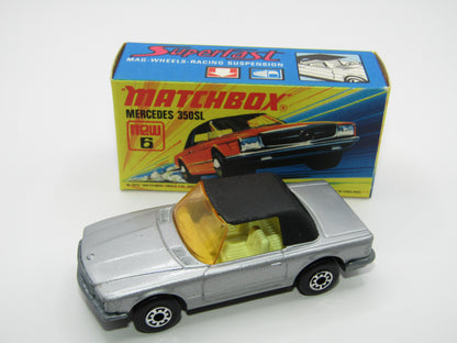 Matchbox Superfast 6B Mercedes 350SL Silver WITHOUT Labels 5 Arch Wheels