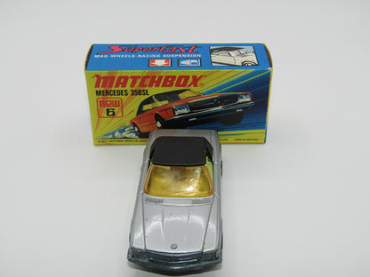 Matchbox Superfast 6B Mercedes 350SL Silver WITHOUT Labels 5 Arch Wheels
