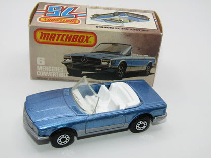 Matchbox Superfast 6B Mercedes 350SL Convertible Metallic Blue, SILVER Base 5 Arch Wheels
