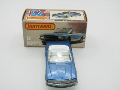 Matchbox Superfast 6B Mercedes 350SL Convertible Metallic Blue, SILVER Base 5 Arch Wheels