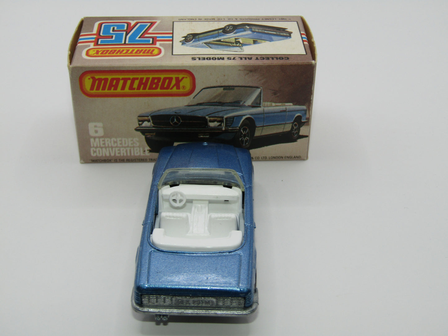 Matchbox Superfast 6B Mercedes 350SL Convertible Metallic Blue, SILVER Base 5 Arch Wheels