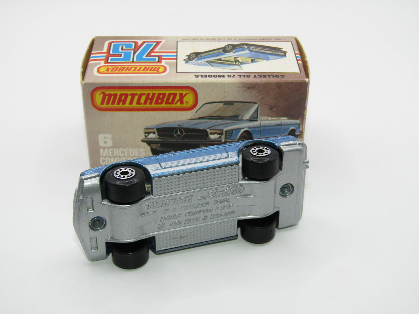 Matchbox Superfast 6B Mercedes 350SL Convertible Metallic Blue, SILVER Base 5 Arch Wheels