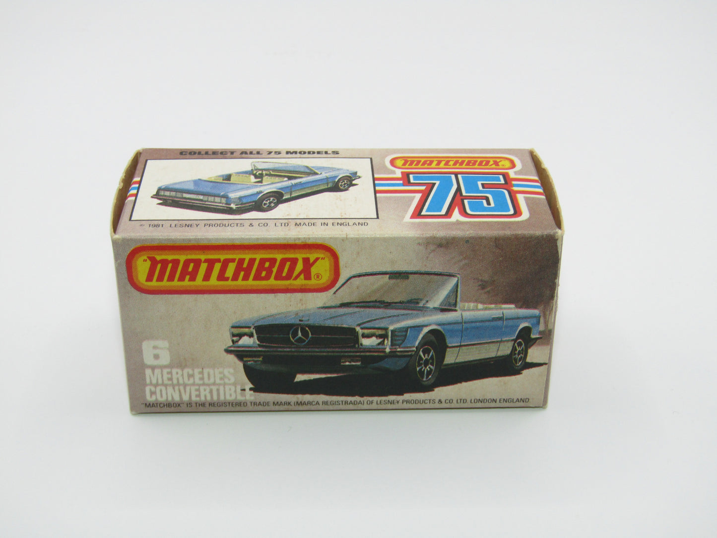 Matchbox Superfast 6B Mercedes 350SL Convertible Metallic Blue, SILVER Base 5 Arch Wheels