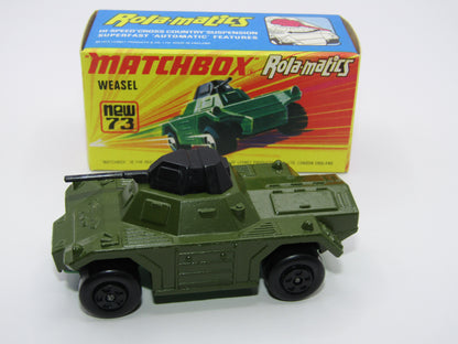 Matchbox Superfast 73B Weasel Olive Green BLUE Base Spinner Rare