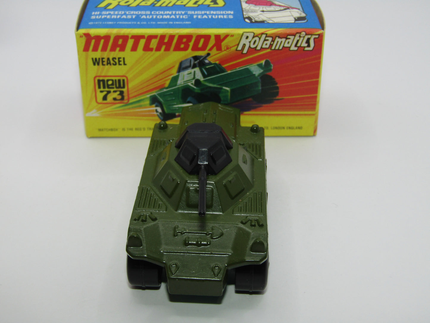 Matchbox Superfast 73B Weasel Olive Green BLUE Base Spinner Rare