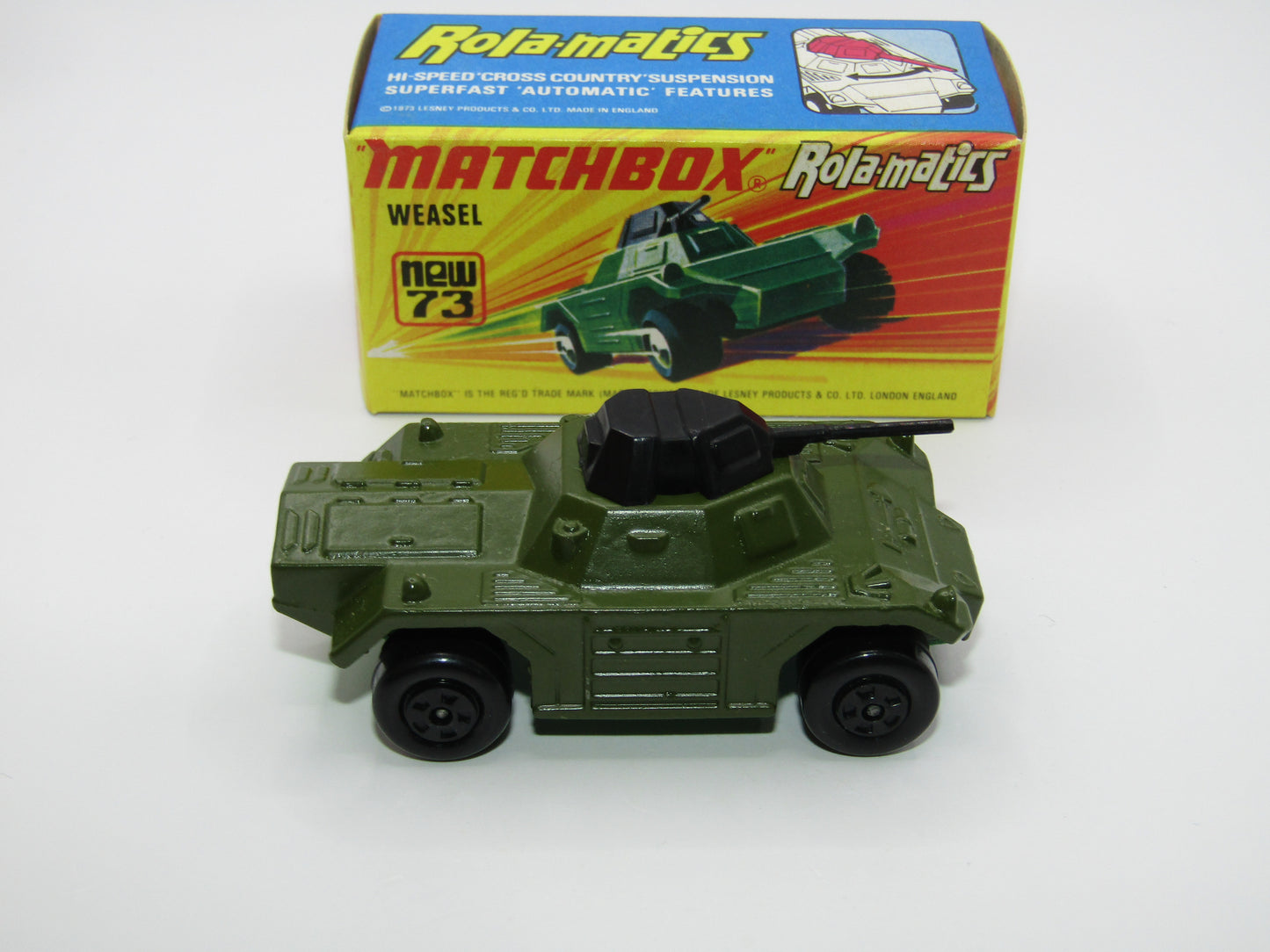 Matchbox Superfast 73B Weasel Olive Green BLUE Base Spinner Rare