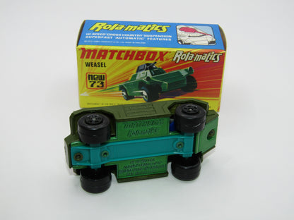 Matchbox Superfast 73B Weasel Olive Green BLUE Base Spinner Rare