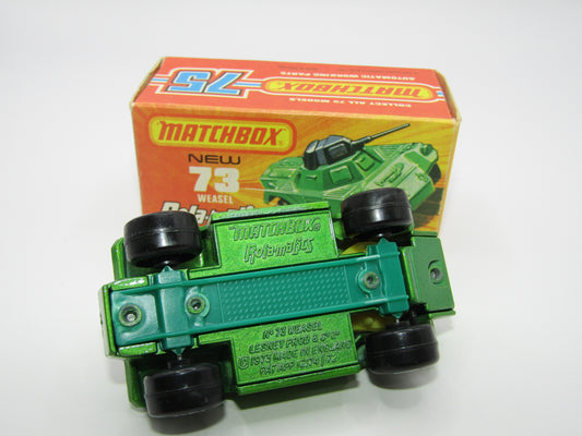 Matchbox Superfast 73B Weasel Metallic Green YELLOW Base Spinner