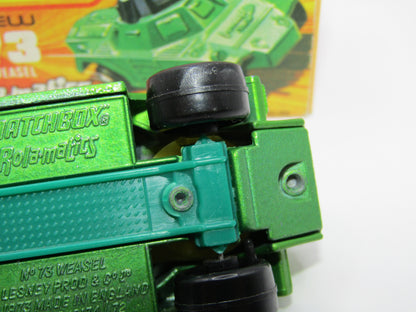 Matchbox Superfast 73B Weasel Metallic Green YELLOW Base Spinner