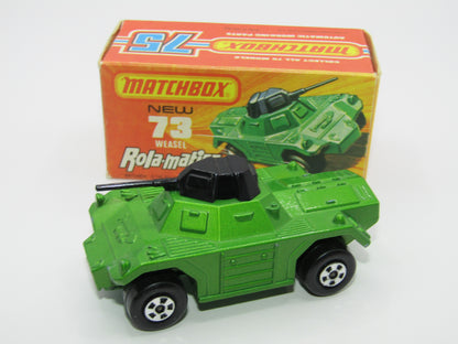 Matchbox Superfast 73B Weasel Metallic Green YELLOW Base Spinner