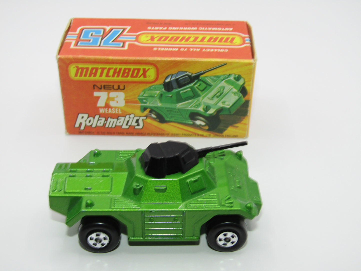 Matchbox Superfast 73B Weasel Metallic Green YELLOW Base Spinner