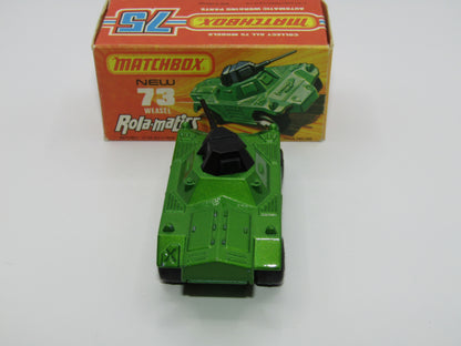 Matchbox Superfast 73B Weasel Metallic Green YELLOW Base Spinner