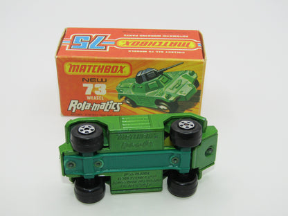 Matchbox Superfast 73B Weasel Metallic Green YELLOW Base Spinner