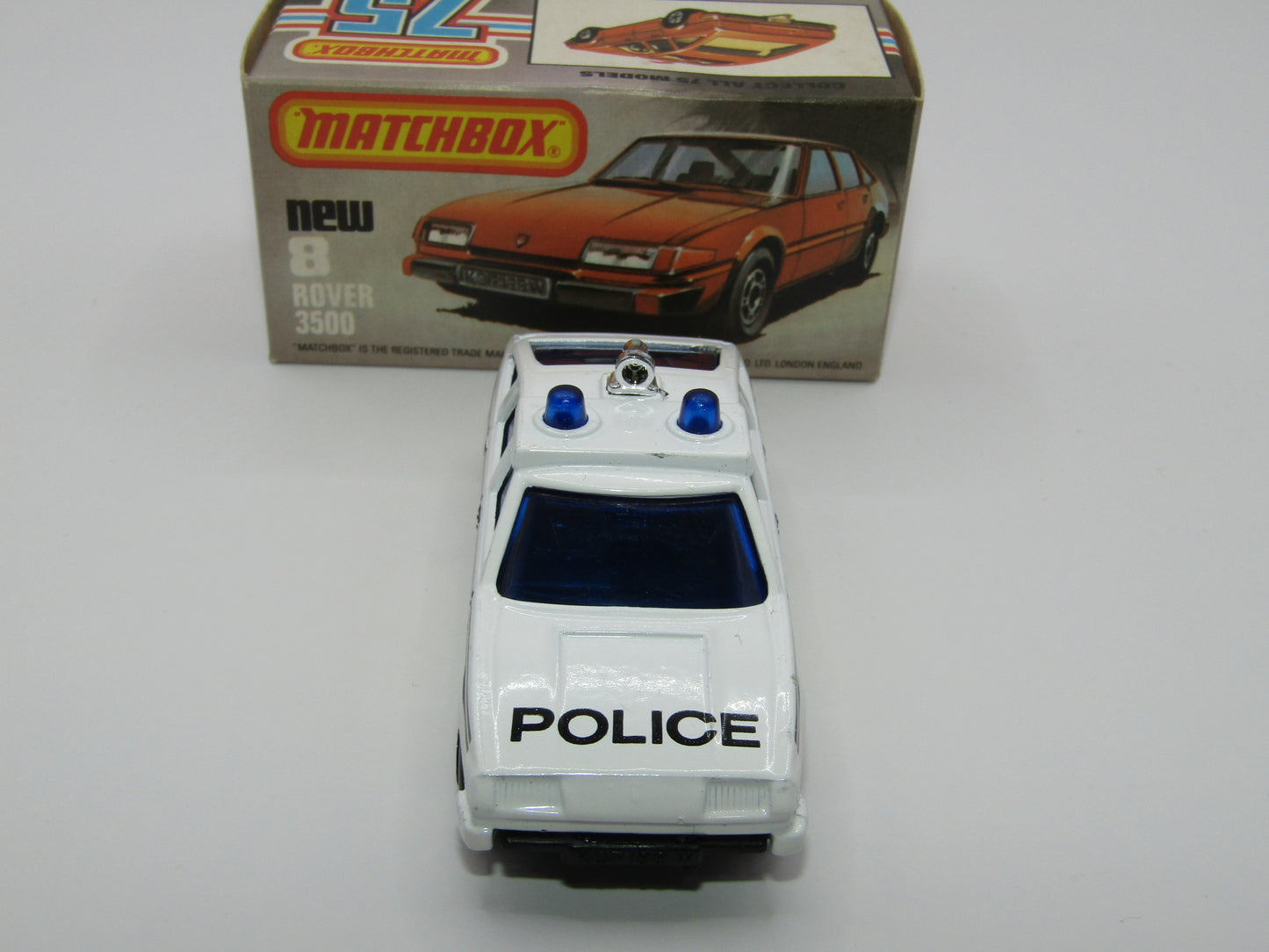 Matchbox Superfast 8F Rover 3500 Police Car DARK BLUE windows BLACK Interior