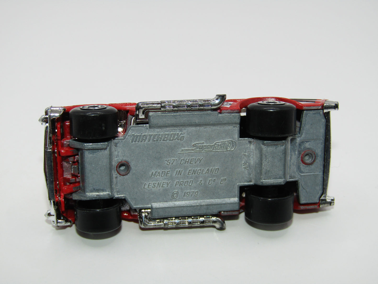 Matchbox Superfast 4D '57 Chevy Red, Unpainted Base