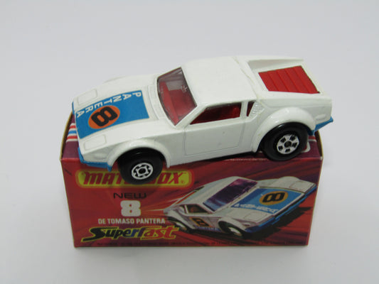 Matchbox Superfast 8C De Tomaso Pantera RED Interior Bonnet Label