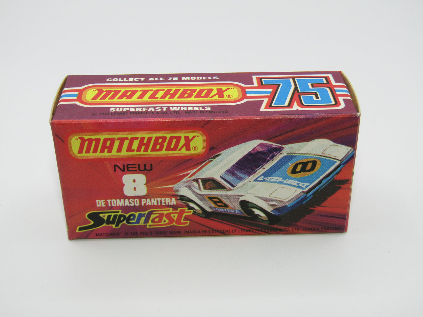 Matchbox Superfast 8C De Tomaso Pantera RED Interior Bonnet Label