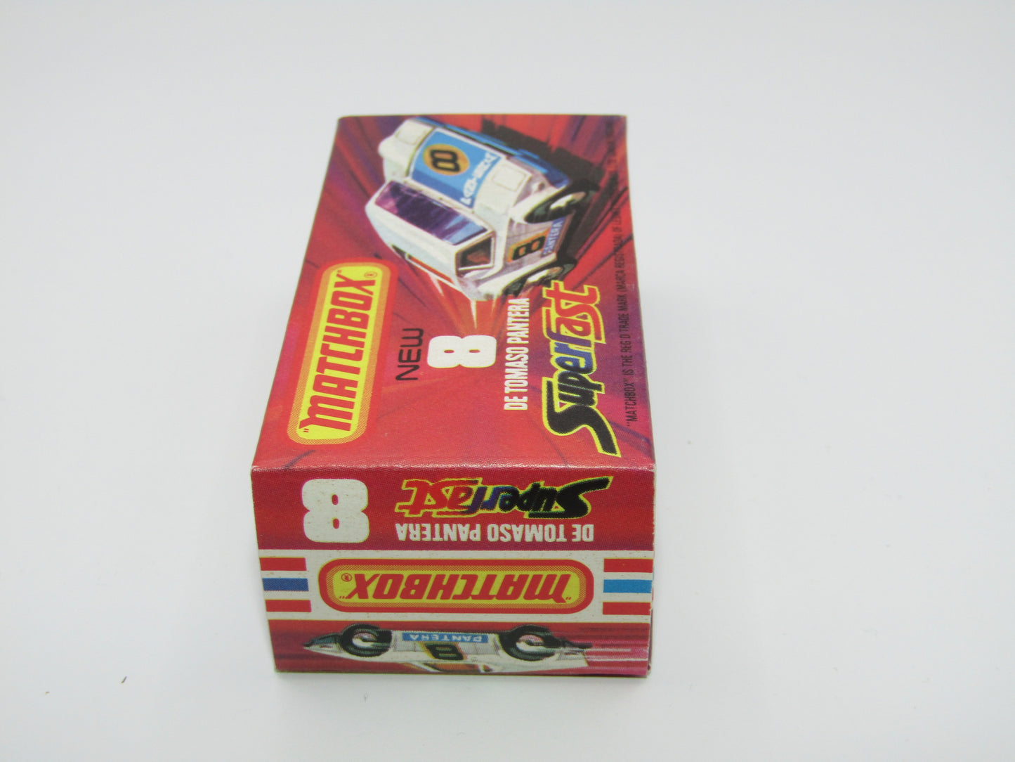 Matchbox Superfast 8C De Tomaso Pantera RED Interior Bonnet Label