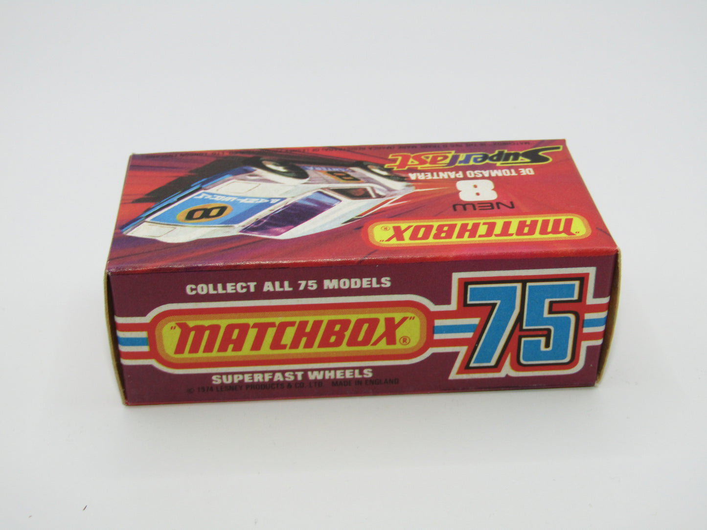 Matchbox Superfast 8C De Tomaso Pantera RED Interior Bonnet Label