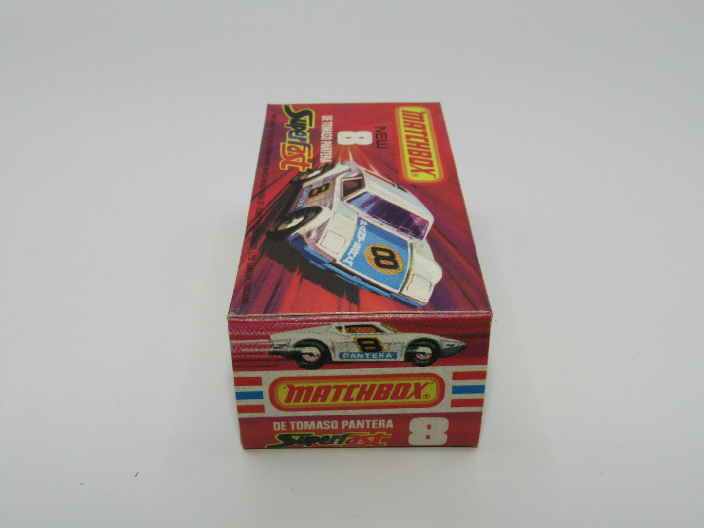Matchbox Superfast 8C De Tomaso Pantera RED Interior Bonnet Label