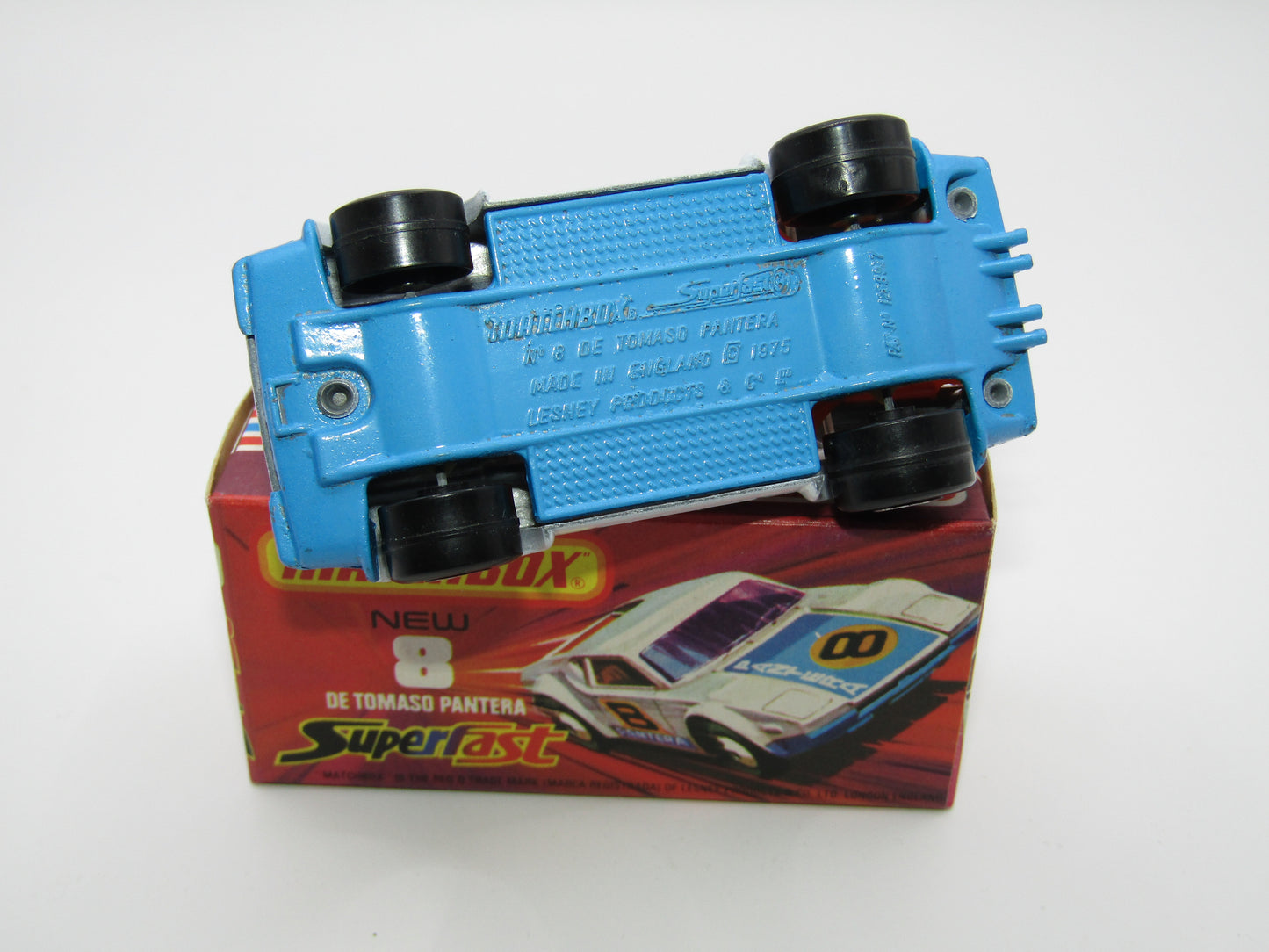 Matchbox Superfast 8C De Tomaso Pantera BABY BLUE Base (Japanese ISO GRIFO body colour)