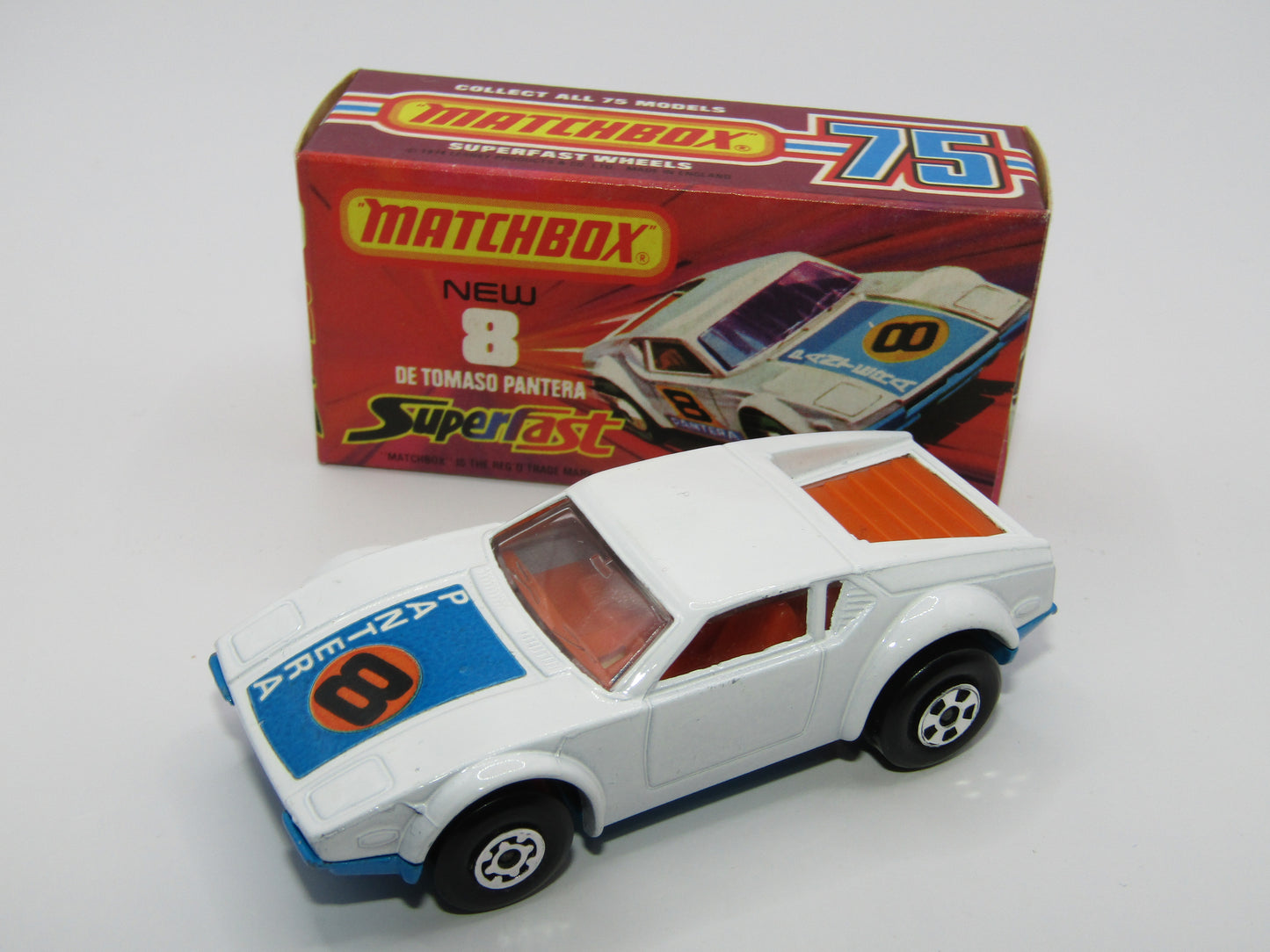 Matchbox Superfast 8C De Tomaso Pantera BABY BLUE Base (Japanese ISO GRIFO body colour)