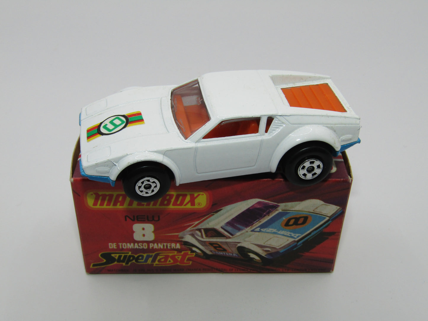 Matchbox Superfast 8C De Tomaso Pantera "9" Label Orange Interior