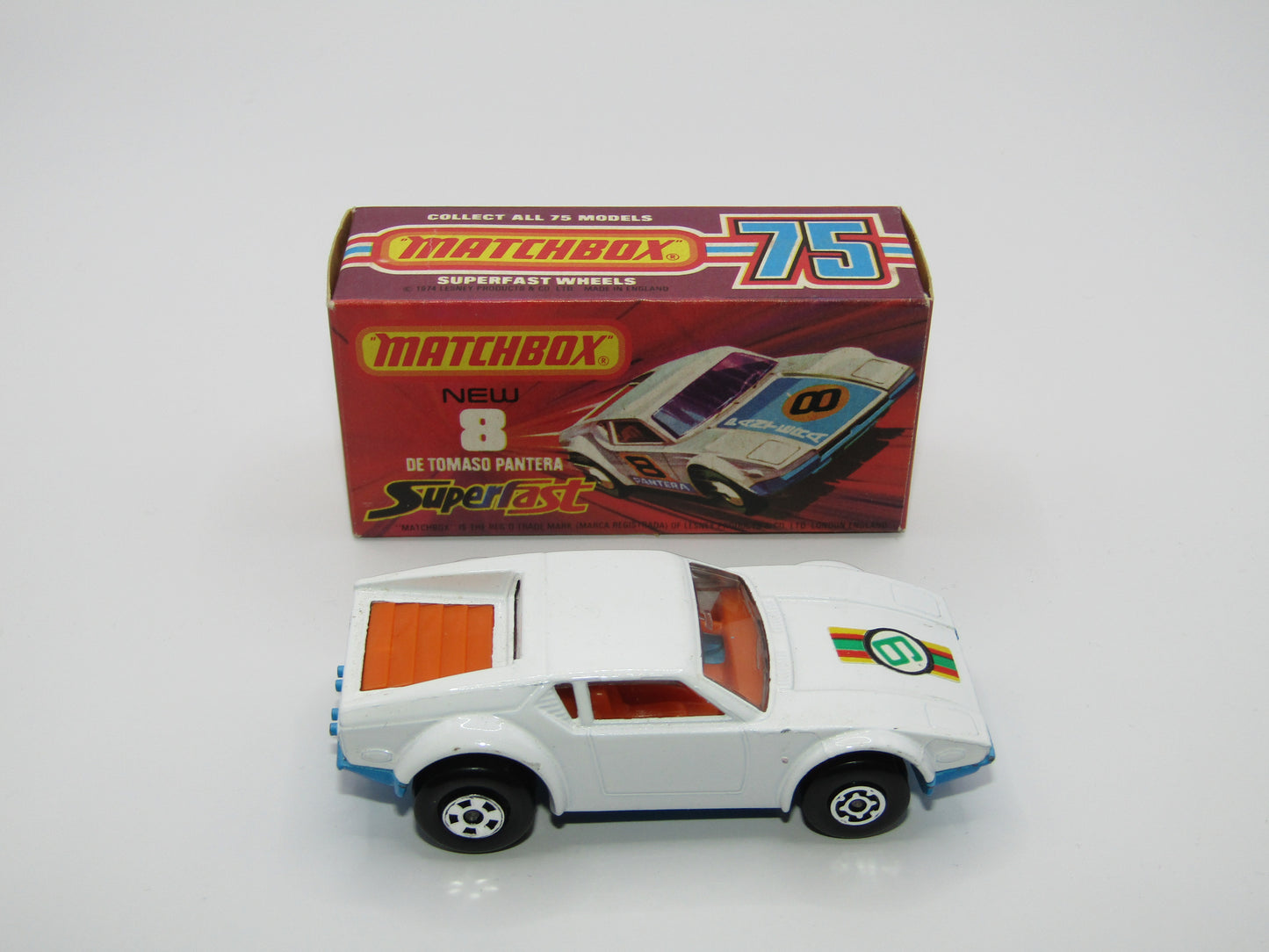 Matchbox Superfast 8C De Tomaso Pantera "9" Label Orange Interior