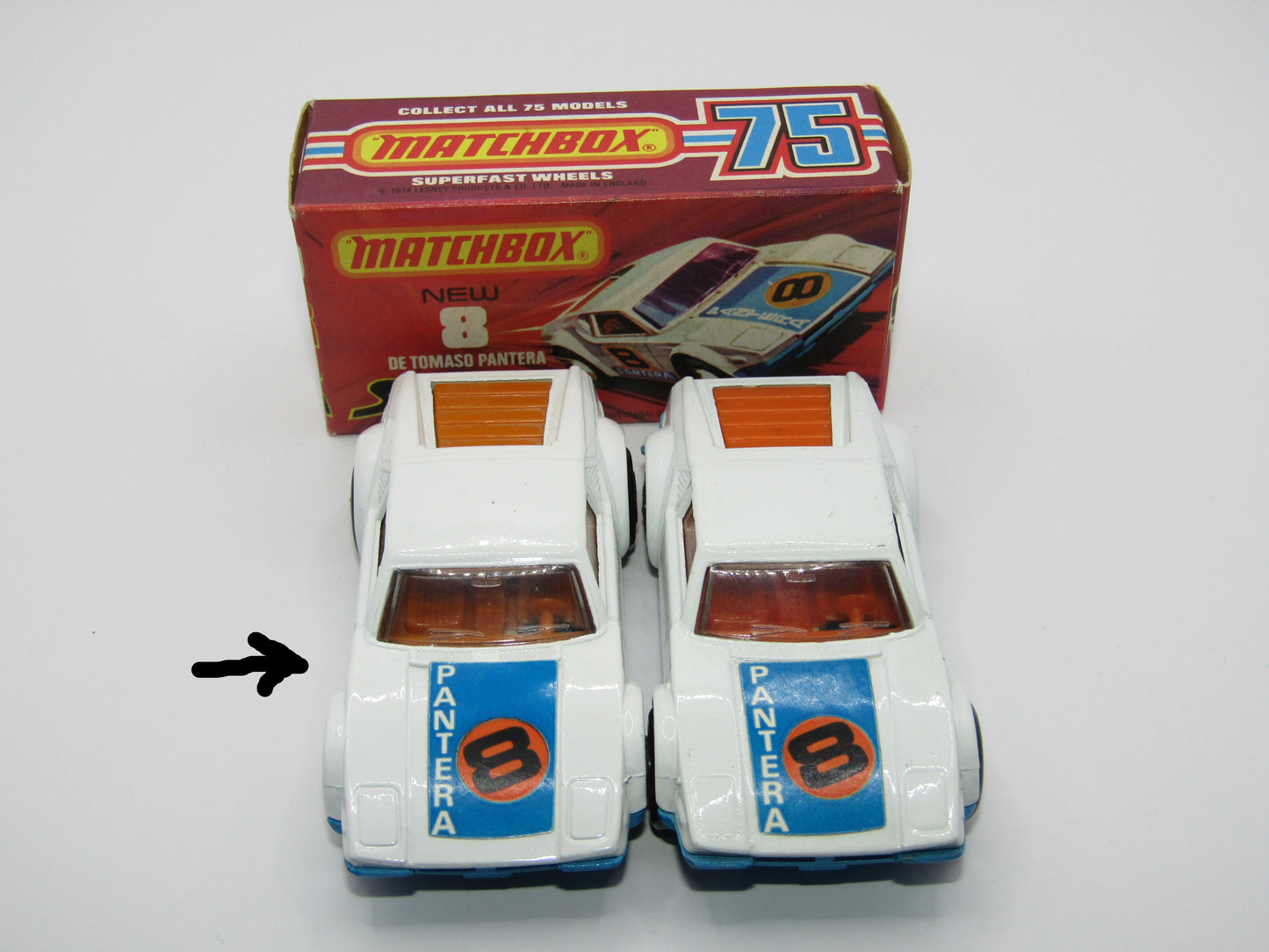 Matchbox Superfast 8C De Tomaso Pantera LIGHT ORANGE Interior Bonnet Label