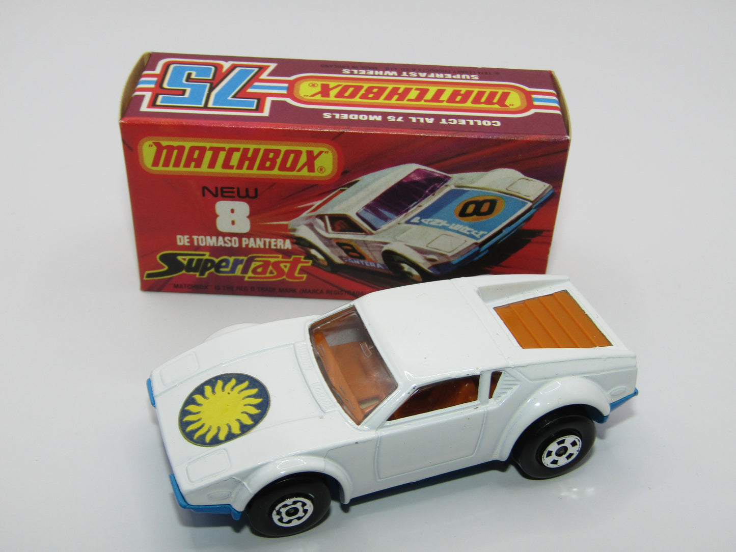 Matchbox Superfast 8C De Tomaso Pantera LIGHT ORANGE Interior SUN Label