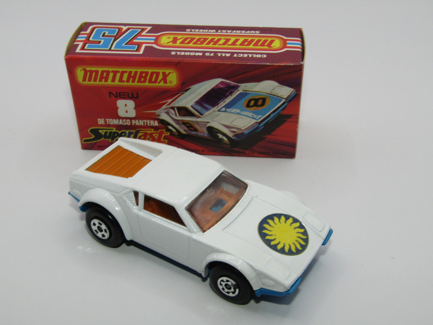 Matchbox Superfast 8C De Tomaso Pantera LIGHT ORANGE Interior SUN Label