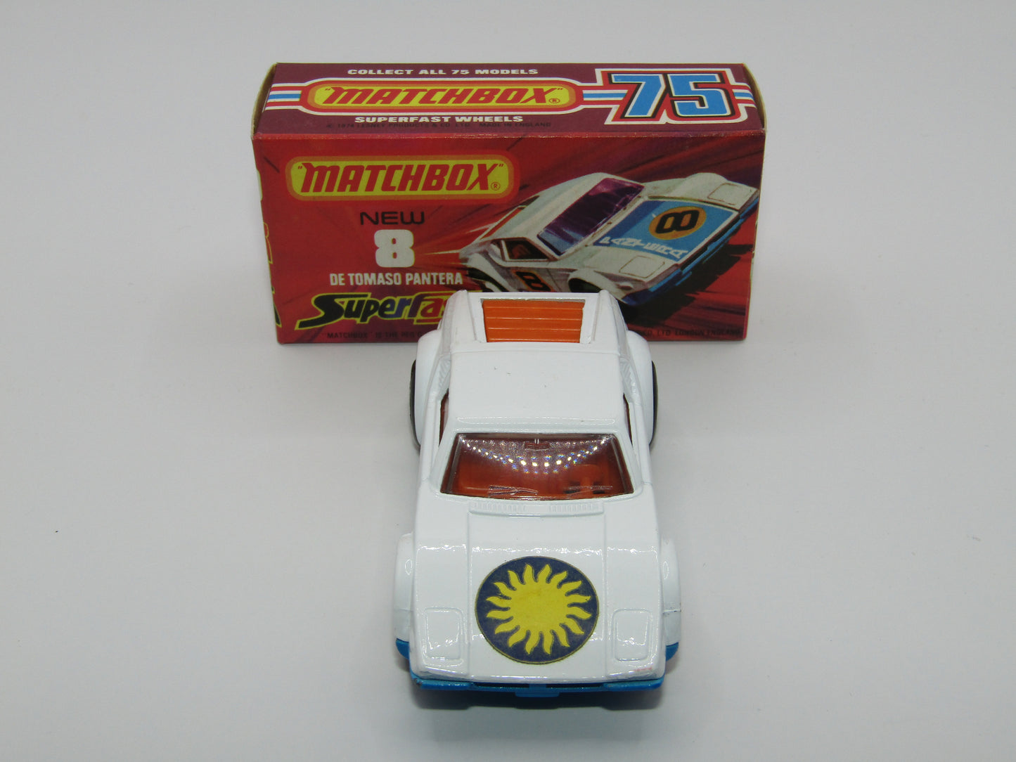 Matchbox Superfast 8C De Tomaso Pantera Dark ORANGE Interior SUN Label