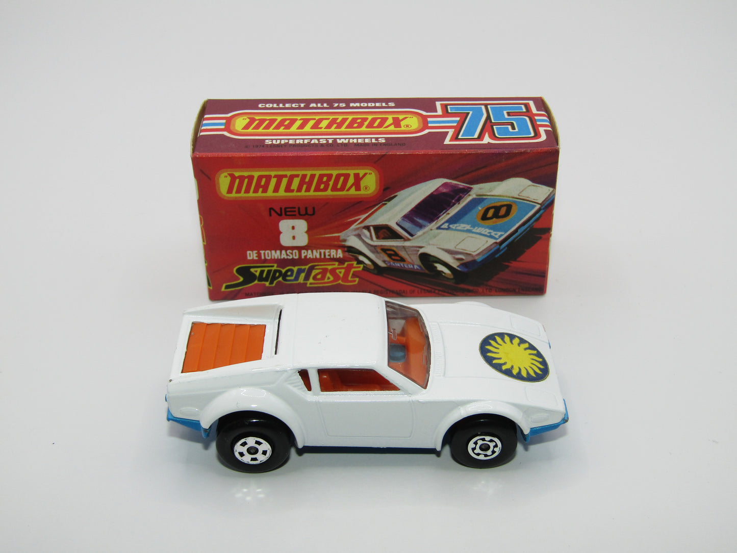 Matchbox Superfast 8C De Tomaso Pantera Dark ORANGE Interior SUN Label